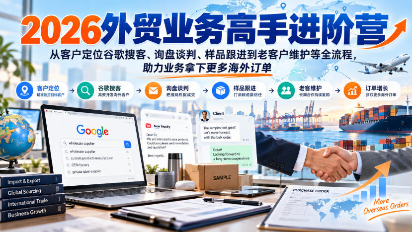 2026外贸业务高手进阶营，从客户定位谷歌搜客、询盘谈判、样品跟进到老客户维护等全流程，助力业务拿下更多海外订单 - 臻优资源网