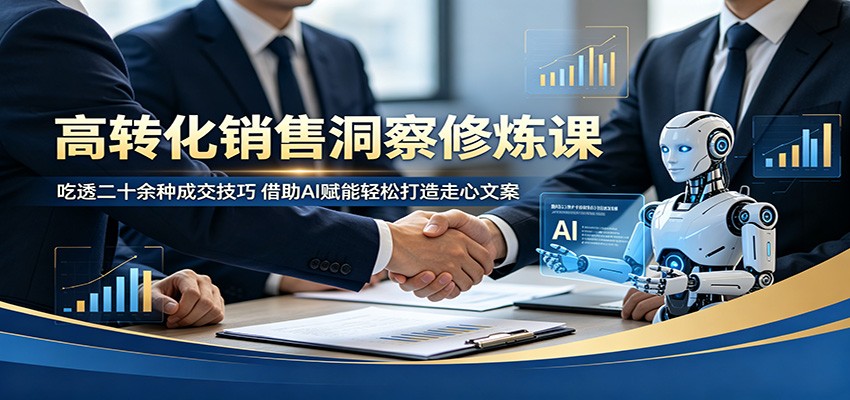 高转化销售洞察修炼课：吃透二十余种成交技巧，借助AI赋能轻松打造走心文案 - 臻优资源网