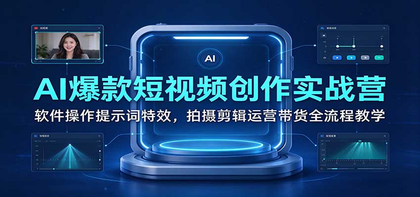 AI爆款短视频创作实战营：软件操作提示词特效，拍摄剪辑运营带货全流程教学 - 臻优资源网