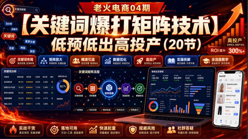 老火电商04期：【关键词爆打矩阵技术】低预低出高投产（20节） - 臻优资源网