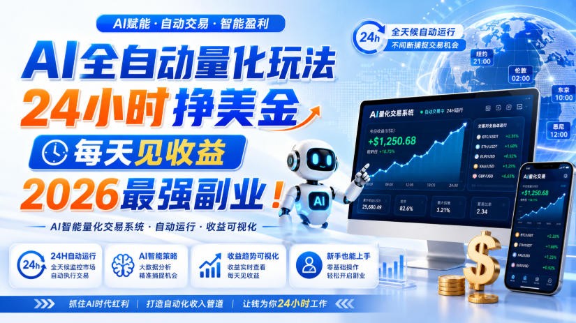 AI量化全自动操作挣美金，矩阵可日入1000+，适合普通人的副业！ - 臻优资源网