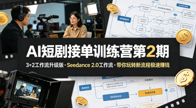 AI短剧接单训练营第2期，3+2工作流升级版，Seedance 2.0工作流，带你玩转新流程极速賺钱 - 臻优资源网