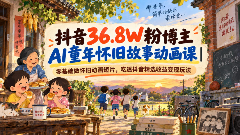 抖音36.8W粉博主AI童年怀旧故事动画课｜零基础做怀旧动画短片，吃透抖音精选收益变现玩法 - 臻优资源网
