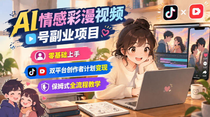 AI情感彩漫视频号副业项目，零基础上手，双平台创作者计划变现，保姆式全流程教学 - 臻优资源网