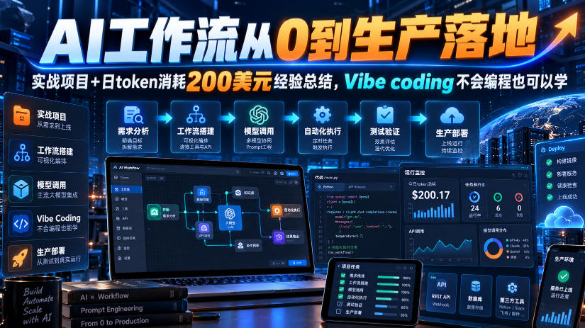 AI工作流从0到生产落地，实战项目+日token消耗200美刀经验总结，Vibe coding不会编程也可以学 - 臻优资源网