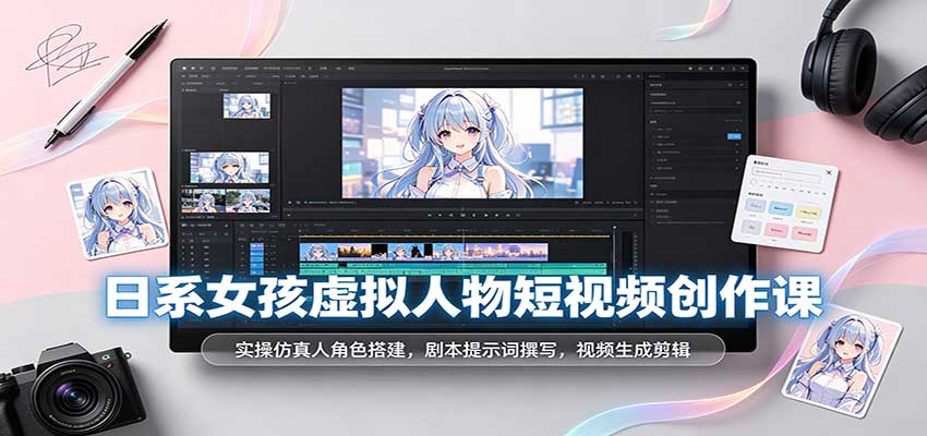 日系女孩虚拟人物短视频创作课：实操仿真人角色搭建，剧本提示词撰写，视频生成剪辑 - 臻优资源网