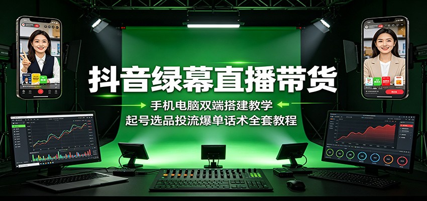 抖音绿幕直播带货：手机电脑双端搭建教学，起号选品投流爆单话术全套教程 - 臻优资源网