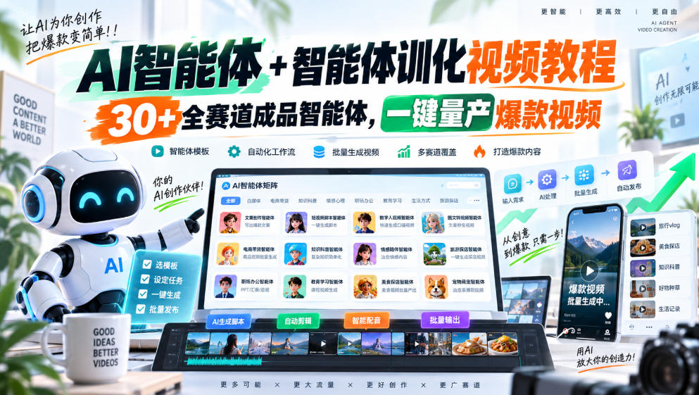 AI智能体+智能体训化视频教程，30+全赛道成品智能体，一键量产爆款视频 - 臻优资源网