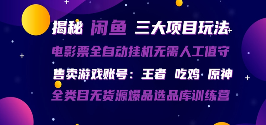 闲鱼三种玩法 全自动电影票  售卖游戏账号  爆品选品库训练营 - 臻优资源网