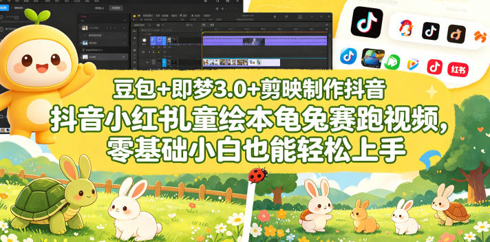 豆包＋即梦3.0+剪映制作抖音小红书儿童绘本龟兔赛跑视频，零基础小白也能轻松上手 - 臻优资源网