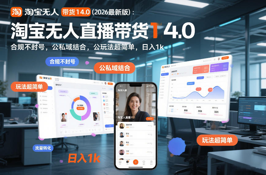 淘宝无人直播带货14.0（2026最新版）：合规不封号，公私域结合，玩法超简单，日入1k+【揭秘】 - 臻优资源网