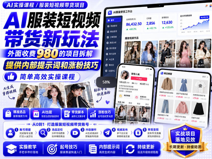 外面收费980AI快手带货系统课程，内部课程首次外放，操作简单高效，一分钟一条爆款视频 - 臻优资源网