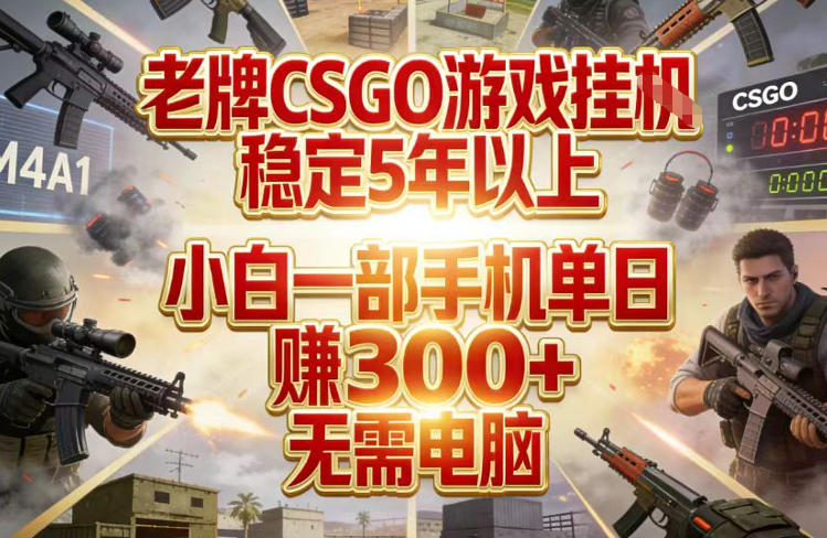 老牌CSGO游戏挂G，稳定5年以上，小白一部手机单日賺3张+，无需电脑【揭秘】 - 臻优资源网