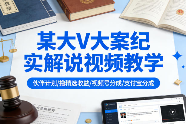 某大V大案纪实解说视频教学,可做伙伴计划、撸精选收益,视频号和支付宝分成计划均可 - 臻优资源网