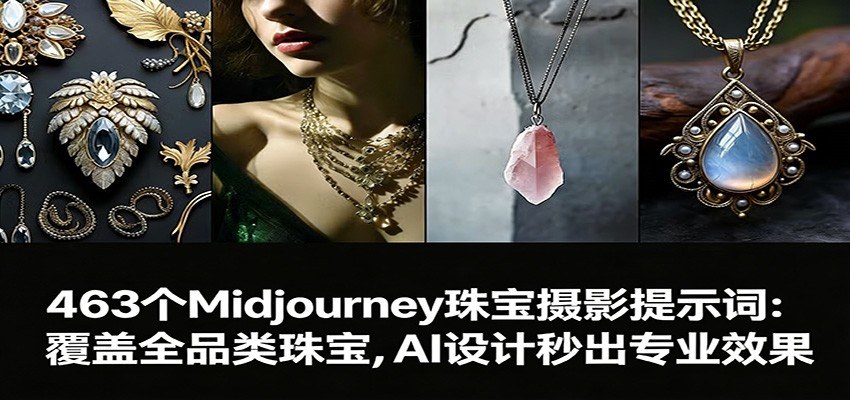 463个Midjourney珠宝摄影提示词：覆盖全品类珠宝，AI设计秒出专业效果 - 臻优资源网