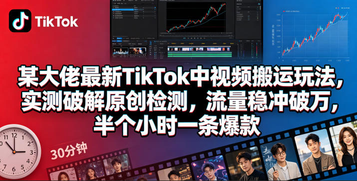 某大佬最新TikTok中视频搬运玩法，实测破解原创检测，流量稳冲破万，半个小时一条爆款 - 臻优资源网