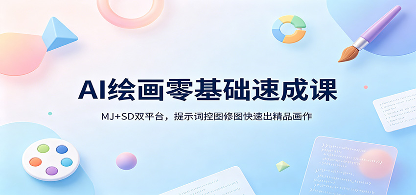 AI绘画零基础速成课:MJ+SD双平台,提示词控图修图快速出精品画作 - 臻优资源网