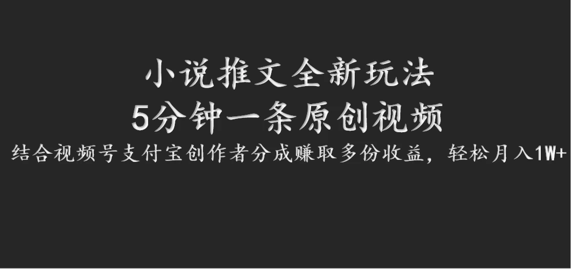 小说推文全新玩法，5分钟一条原创视频，结合视频号支付宝创作者分成赚取多份收益，轻松月入1W+ - 项目资源网
