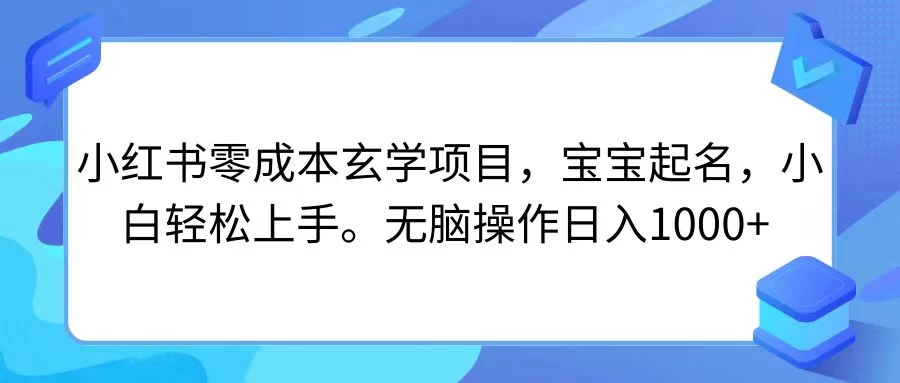 小红书零成本玄学项目,宝宝起名,小白轻松上手,无脑操作日入1000+ - 项目资源网