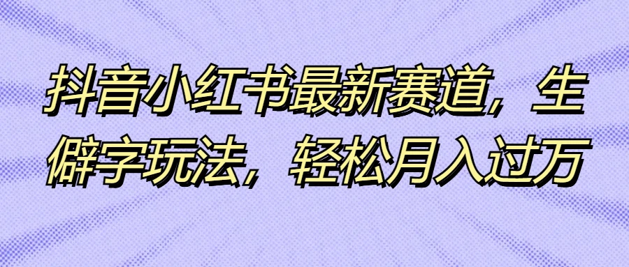 抖音小红书最新赛道，生僻字玩法，轻松月入过万 - 项目资源网