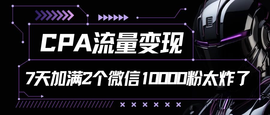 CPA流量变现，7天加满两个微信10000粉，轻轻松松加爆微信 - 项目资源网