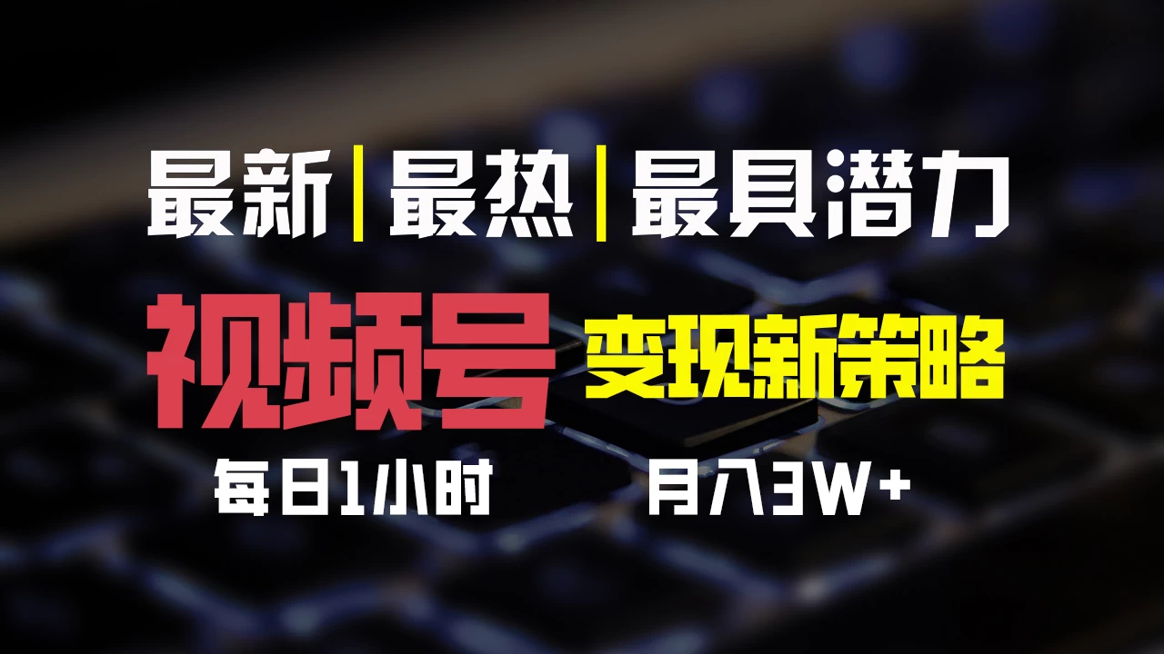 视频号变现新策略,每日只需一小时,月入30000+ - 项目资源网