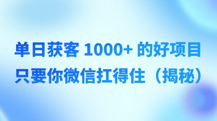 单日获客 1000+ 的好项目，只要你微信扛得住（揭秘） - 项目资源网