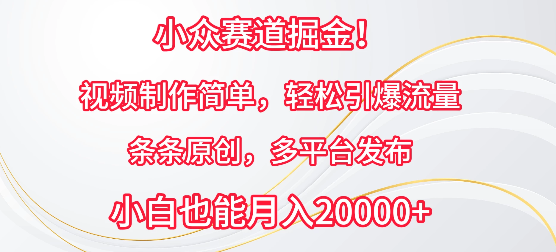 小众赛道掘金!视频制作简单,轻松引爆流量,条条原创,多平台发布,小白也能月入20000+ - 项目资源网