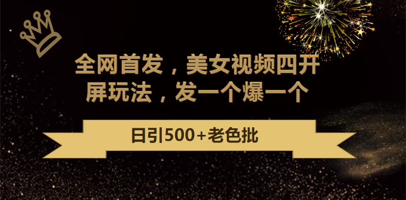 最新成人引流玩法,美女视频四开屏玩法,发一个爆一个,日引流500+精准 - 项目资源网