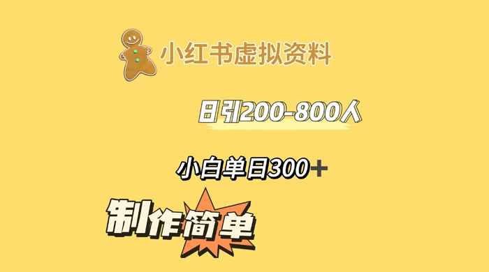 小红书虚拟资料日引 200-800 人,小白单日收益 300+ - 项目资源网