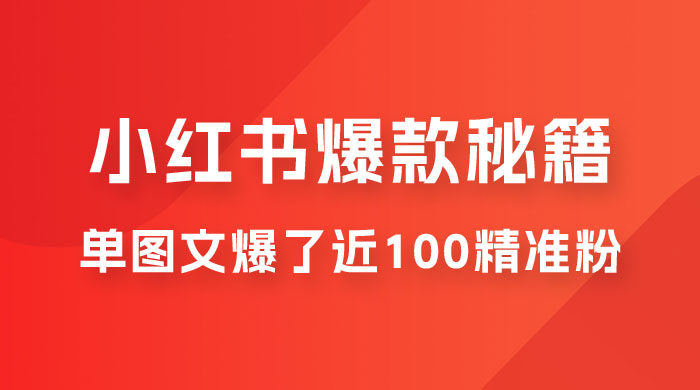 小红书单篇图文连爆秘籍，单图文爆了近 100 精准粉 - 项目资源网
