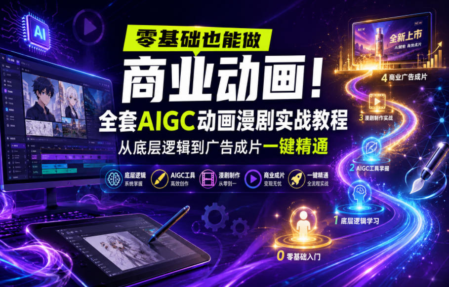 零基础也能做商业动画！全套AIGC动画漫剧实战教程，从底层逻辑到广告成片一键精通 - 项目资源网