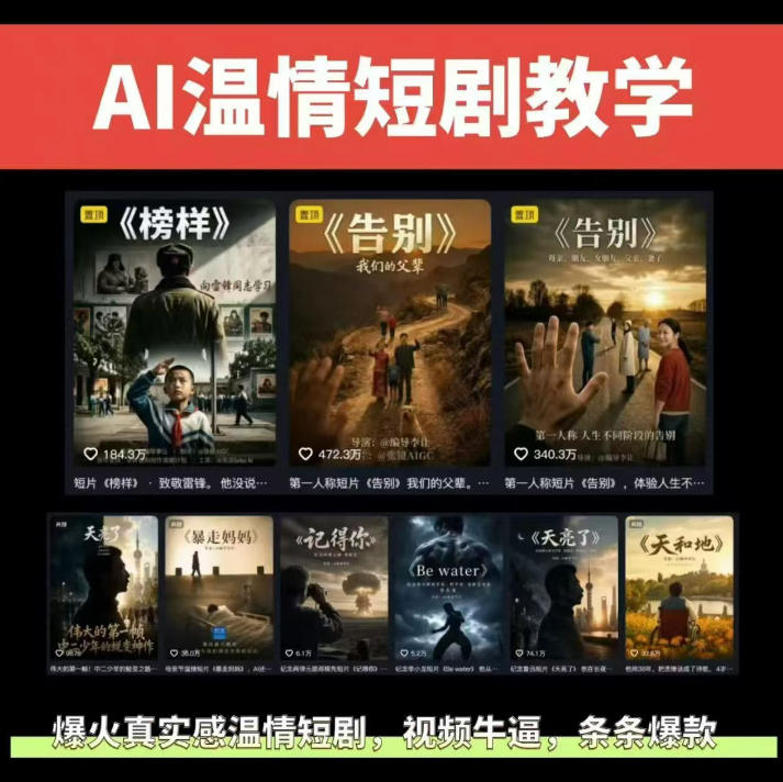 抖音58W粉丝博主的AI温情短剧玩法，条条爆款，伙伴计划+精选独家收益，商单收徒等（更新6月） - 项目资源网