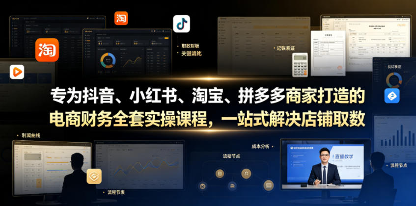 专为抖音、小红书、淘宝、拼多多商家打造的电商财务全套实操课程，一站式解决店铺取数、记账、报税全流程难题 - 项目资源网