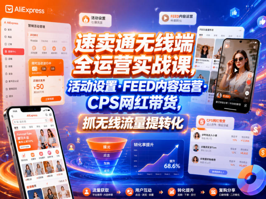 速卖通无线端全运营实战课，活动设置・FEED内容运营・CPS网红带货，抓无线流量提转化 - 项目资源网