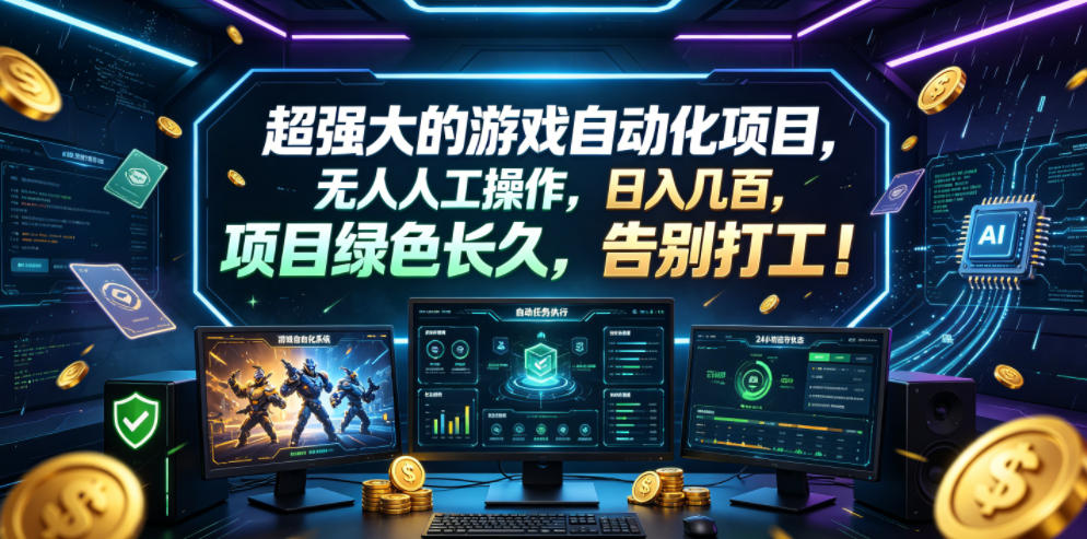 超强大的游戏自动化项目，无人人工操作，日入几百，项目绿色长久，告别打工！【揭秘】 - 项目资源网