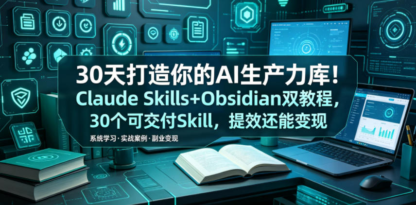 30天打造你的AI生产力库！Claude Skills+Obsidian 双教程，30 个可交付 Skill，提效还能变现 - 项目资源网