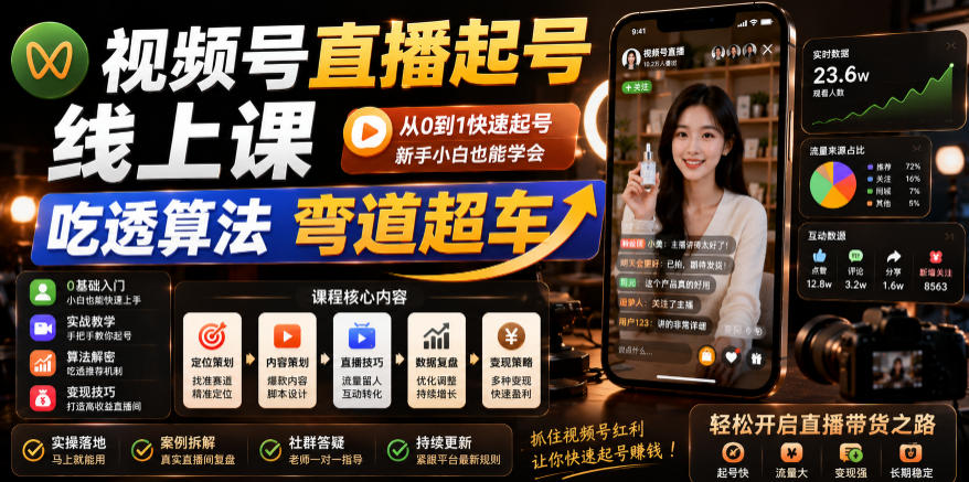 视频号直播起号线上课，吃透算法弯道超车（2026年6月） - 项目资源网
