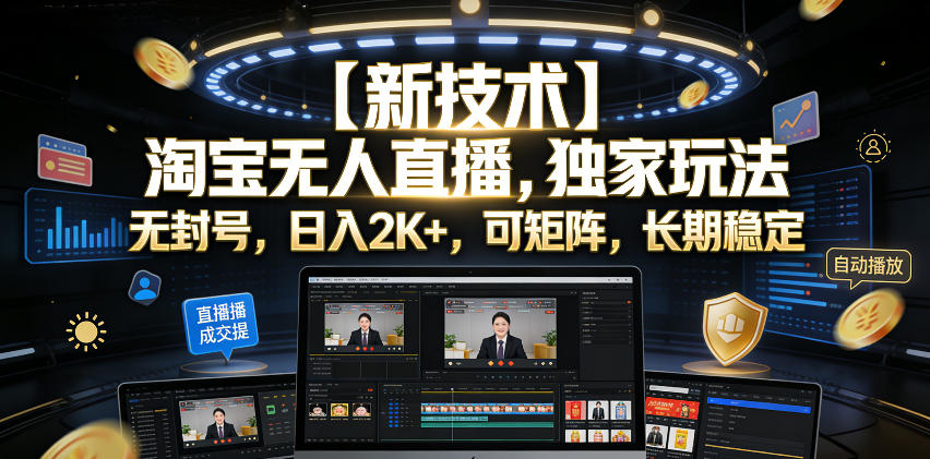 【新技术】淘宝无人直播，独家玩法，无封号，日入2K+，可矩阵，长期稳定【揭秘】 - 项目资源网