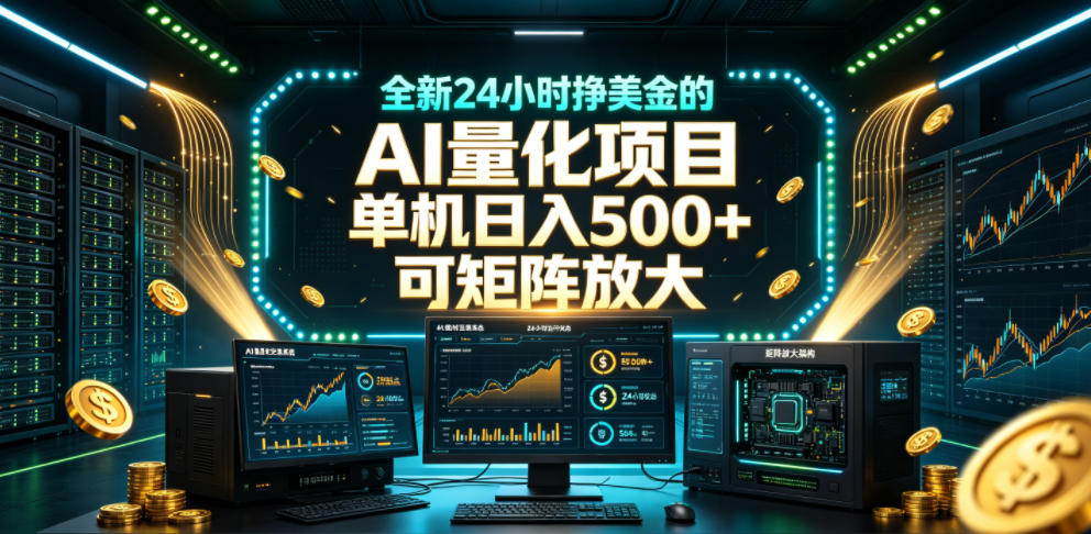 全新24小时挣美金的AI量化项目，单机日入500+，每天见收益，可矩阵放大【揭秘】 - 项目资源网