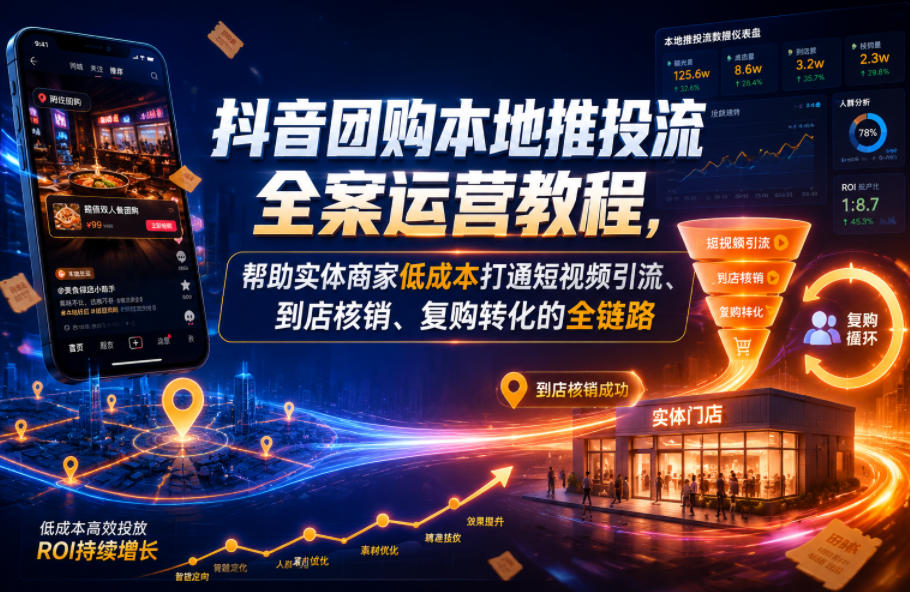 抖音团购本地推投流全案运营教程，帮助实体商家低成本打通短视频引流、到店核销、复购转化的全链路 - 项目资源网