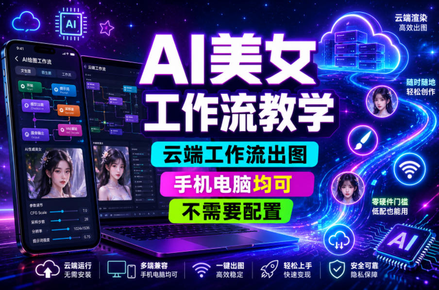 AI美女工作流教学，云端工作流出图，手机电脑均可，不需要配置，快速起号涨粉 - 项目资源网