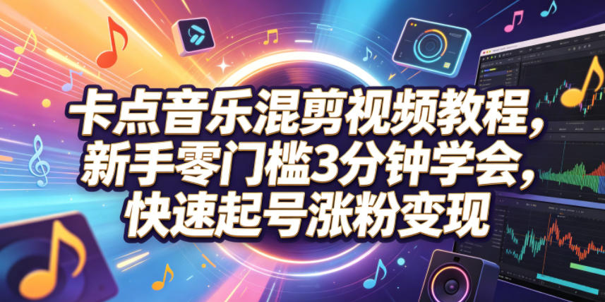 卡点音乐混剪视频教程，新手零门槛3分钟学会，快速起号涨粉变现 - 项目资源网