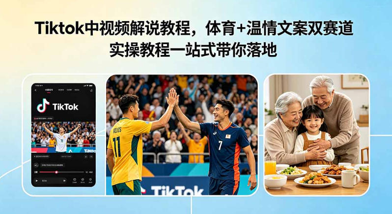 Tiktok中视频解说教程，体育+温情文案双赛道实操教程一站式带你落地，教你出海賺美刀 - 项目资源网