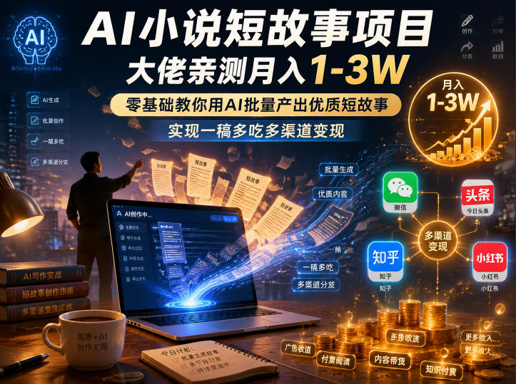 AI小说短故事项目，大佬亲测月入1-3W，零基础教你用AI批量产出优质短故事，实现一稿多吃多渠道变现（更新0624） - 项目资源网