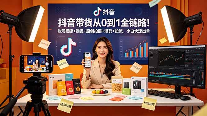 （18963期）抖音带货从0到1全链路！账号搭建+选品+原创拍摄+混剪+投流，小白快速出单 - 项目资源网