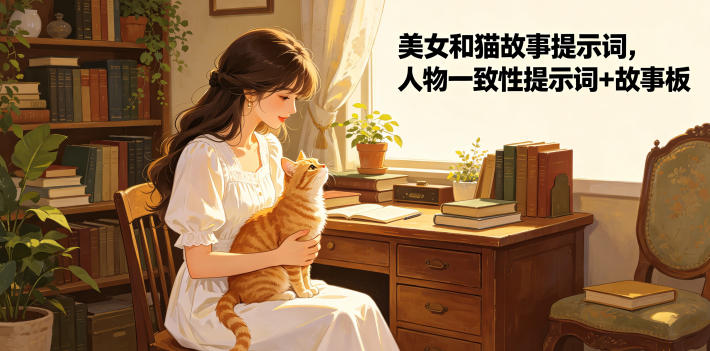 美女和猫故事提示词，人物一致性提示词+故事板 - 项目资源网
