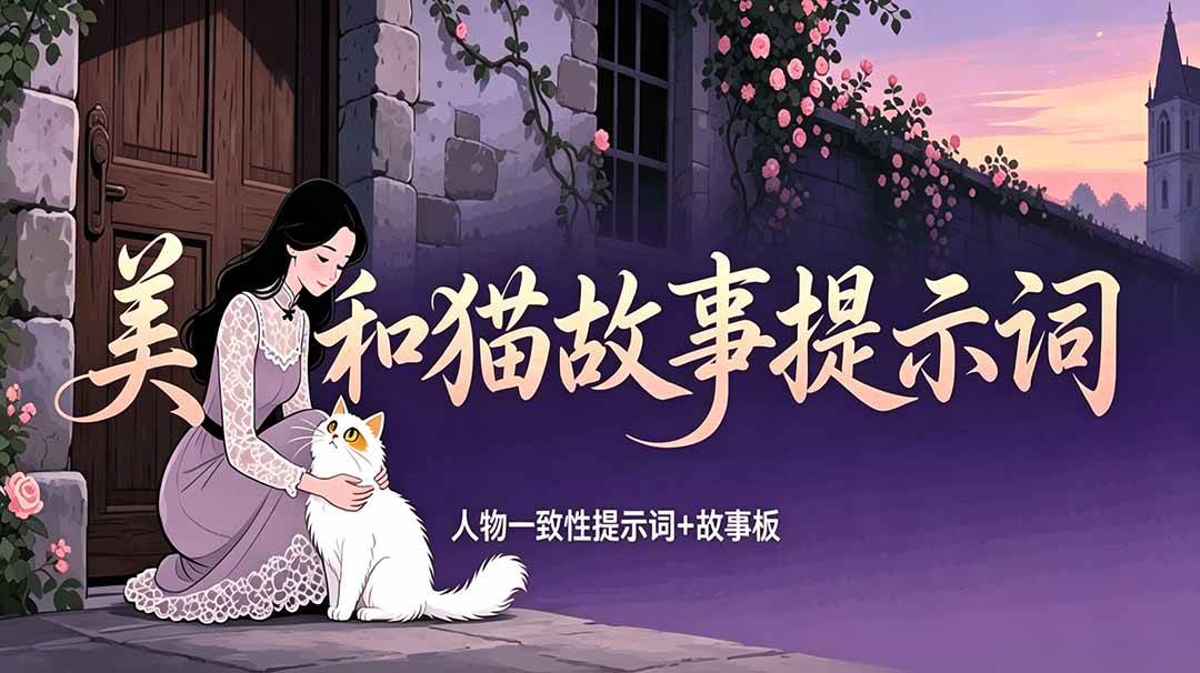 （18909期）美女和猫故事提示词，人物一致性提示词+故事板 - 项目资源网