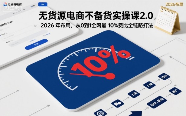 无货源电商不备货实操课2.0，2026年布局，从0到1全网最低10%费比全链路打法【更新26年6月16日】 - 项目资源网