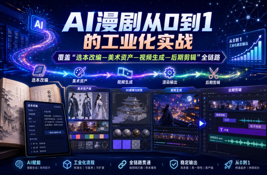 AI漫剧从0到1的工业化实战，覆盖“选本改编—美术资产—视频生成—后期剪辑”全链路（更新6月） - 项目资源网